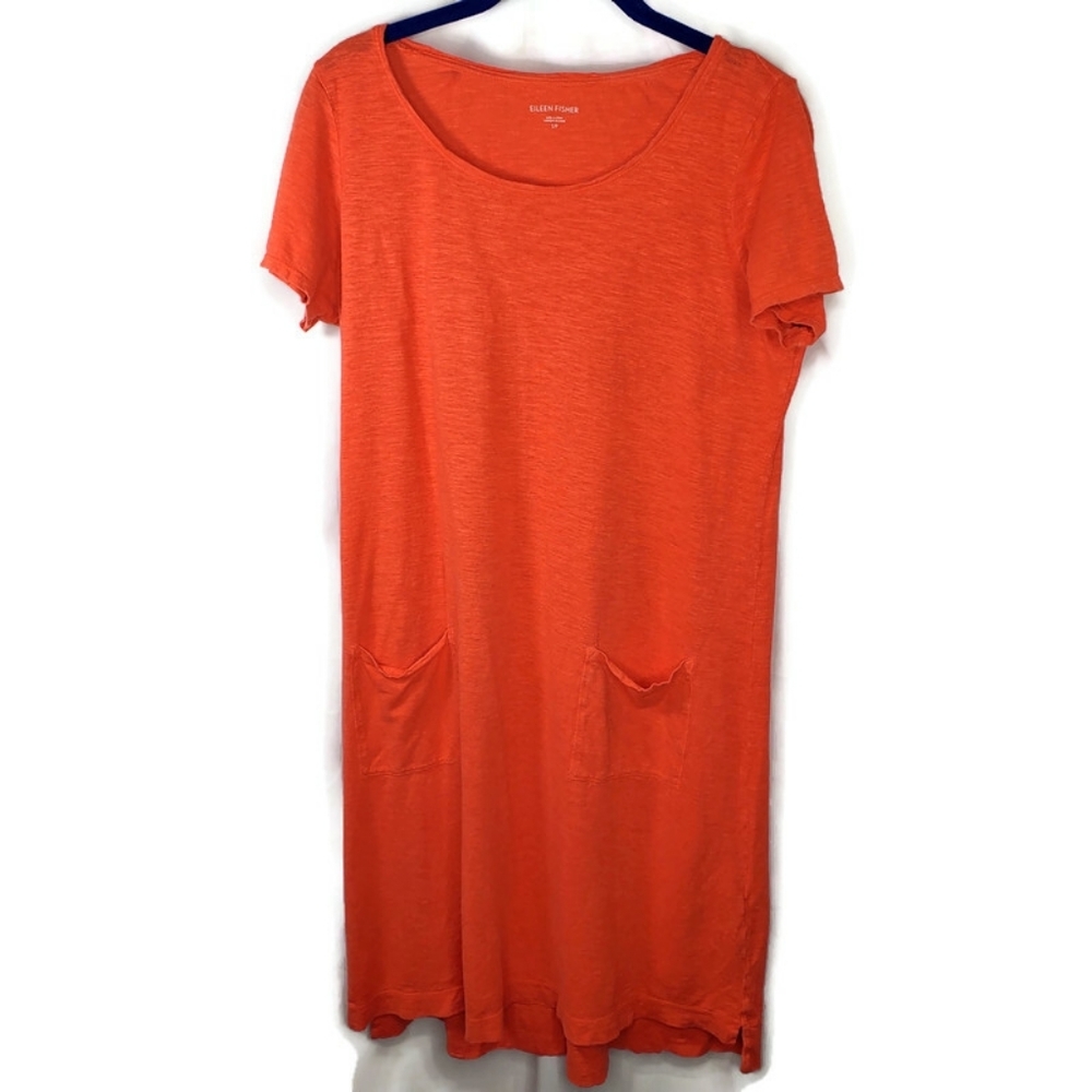 Eileen Fisher Hemp Organic Cotton Blend Shift Dress Orange Short Sleeve Small